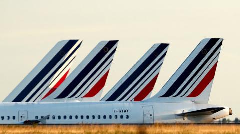 Tails of Air France airplanes are seen at the Charles-de-Gaulle Airport in Roissy, near Paris, France, August 26, 2018. PHOTO BY REUTERS/Christian Hartmann