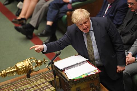 Britain's Prime Minister Boris Johnson reacts during a Prime Minister's Questions session in the House of Commons, in London, Britain, January 15, 2020. PHOTO BY REUTERS/©UK Parliament/Jessica Taylor