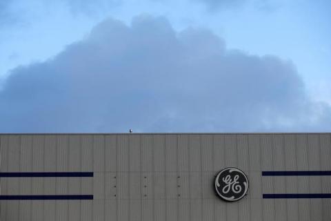 The General Electric logo is pictured on the General Electric offshore wind turbine plant in Montoir-de-Bretagne, near Saint-Nazaire, western France, November 21, 2016. PHOTO BY REUTERS/Stephane Mahe