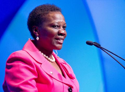 Ugandan Minister for Energy and Minerals Irene Muloni speaks during the CERAWEEK energy conference in Houston, March 5, 2013. PHOTO BY REUTERS