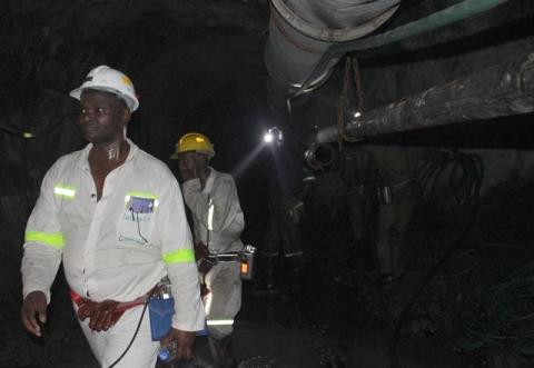 Mine workers are pictured at the Freda Rebecca gold mine in Binder town, February 7, 2015. PHOTO BY REUTERS/Philimon Bulawayo