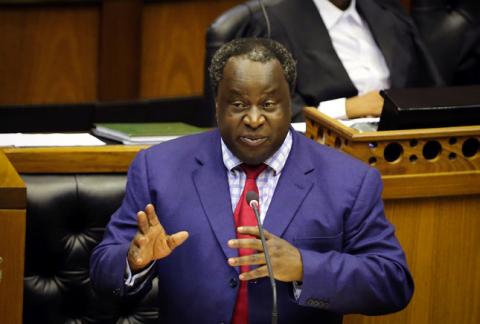 South African Finance Minister Tito Mboweni gestures as he delivers his budget speech at Parliament in Cape Town, South Africa, February 20, 2019. PHOTO BY REUTERS/Sumaya Hisham