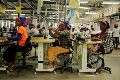 Workers sew clothes inside the Indochine Apparel PLC textile factory in Hawassa Industrial Park in Southern Nations, Nationalities and Peoples region, Ethiopia, November 17, 2017. PHOTO BY REUTERS/Tiksa Negeri