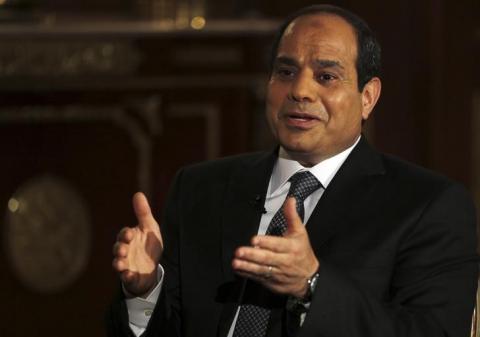 Egypt's president candidate and former army chief Abdel Fattah al-Sisi, gestures during an interview with Reuters in Cairo