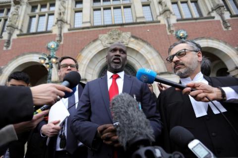 Gambia's Justice Minister Abubacarr Tambadou talks to the media outside the International Court of Justice (ICJ), after the ruling in a case filed by Gambia against Myanmar alleging genocide against the minority Muslim Rohingya population, in The Hague, Netherlands, January 23, 2020. PHOTO BY REUTERS/Eva Plevier