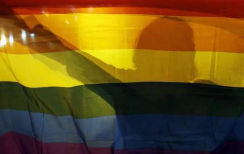 A gay rights activist holds a rainbow flag while marching in downtown Belgrade, September 27, 2013. PHOTO BY REUTERS/Marko Djurica