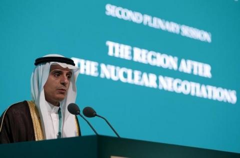 Saudi Foreign Minister Adel al-Jubeir speaks at the International Institute of Strategic Studies conference "Manama-Dialogue 2015 at Manama, Bahrain, October 31, 2015. PHOTO BY REUTERS/Hamad I Mohammed