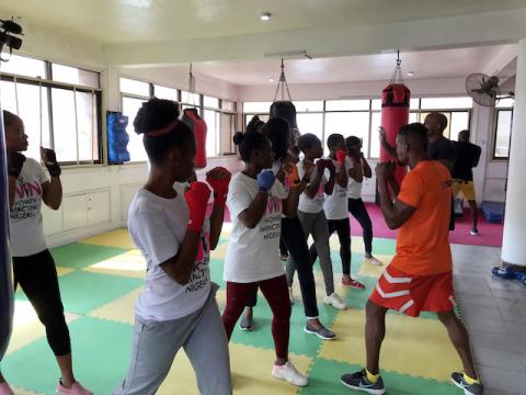 Adeola Olamide, a 35-year-old mother of three, joins her first self defense class, after being the victim of several assaults in Lagos, Nigeria, January 25, 2020. PHOTO BY REUTERS/Seun Sanni