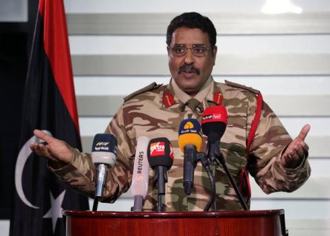 Spokesman of Libyan National Army (LNA) colonel Ahmed Al Masmary gestures during a news conference in Benghazi, Libya, March 3, 2017. PHOTO BY REUTERS/Esam Omran Al-Fetori