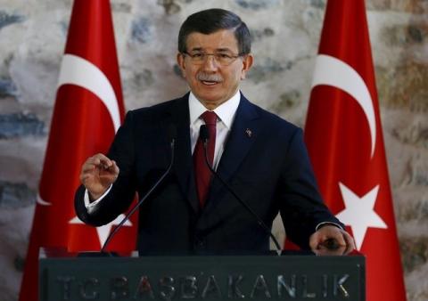 Turkish Prime Minister Ahmet Davutoglu speaks during a joint news conference with U.S. Vice President Joe Biden (not pictured) in Istanbul, Turkey, January 23, 2016. PHOTO BY REUTERS/Murad Sezer