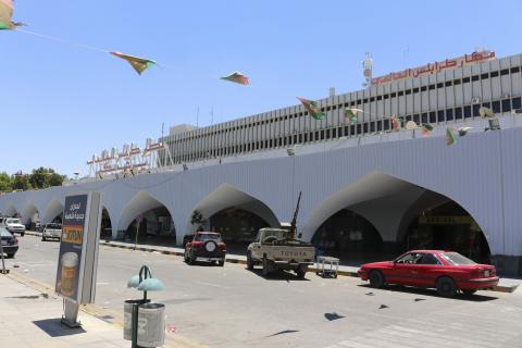 A general view of the front of the airport is seen after a shelling at Tripoli International Airport