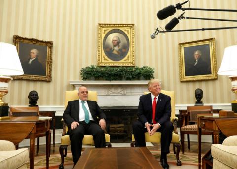 U.S. President Donald Trump meets with Iraqi Prime Minister Haider al-Abadi in the Oval Office at the White House in Washington, U.S., March 20, 2017. PHOTO BY REUTERS/Kevin Lamarque