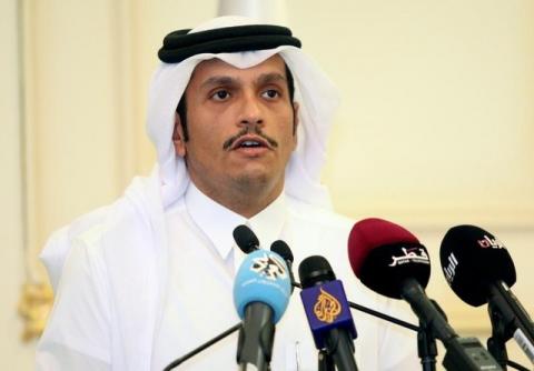 Qatar's Foreign Minister Sheikh Mohammed bin Abdulrahman al-Thani attends a joint news conference with French Foreign Minister Jean-Yves Le Drian in Doha, Qatar, July 15, 2017. PHOTO BY REUTERS/Naseem Zeitoon