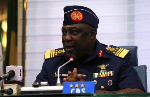 New Chief of Defence Staff, Air Marshal Alex Badeh, speaks during a handing over ceremony in Abuja, January 20, 2014. PHOTO BY REUTERS/Afolabi Sotunde