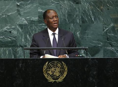 Ivory Coast President Alassane Ouattara addresses the 72nd United Nations General Assembly at U.N. headquarters in New York, U.S., September 20, 2017. PHOTO BY REUTERS/Eduardo Munoz