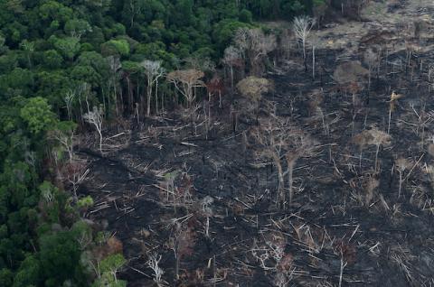 An aerial view of a tract of Amazon jungle after it was cleared by farmers in Itaituba, Para, Brazil, September 26, 2019. PHOTO BY REUTERS/Ricardo Moraes