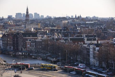 A rootop view of Amsterdam from SkyLounge on the 11th floor of the DoubleTree by Hilton Hotel in Amsterdam, April 2, 2013. PHOTO BY REUTERS/Michael Kooren