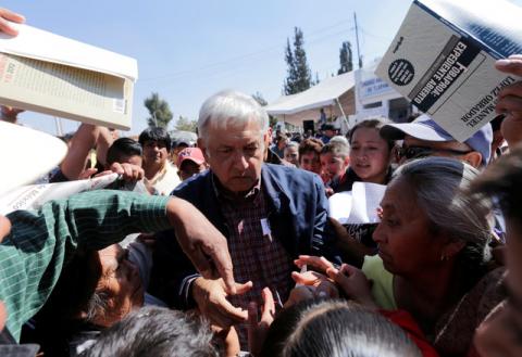 Andres Manuel Lopez Obrador (C), leader of the National Regeneration Movement (MORENA) party, greets supporters after he gave a speech in Tlapanoloya, Mexico, January 25, 2017. PHOTO BY REUTERS/Henry Romero