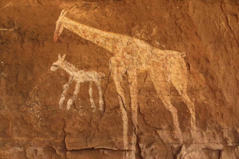 Vandalised rock art is pictured at Tadrart Acacus