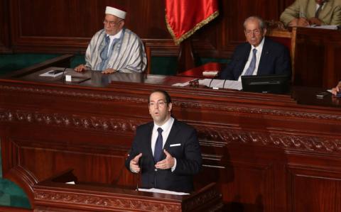 Tunisia's Prime Minister Youssef Chahed speaks at the Assembly of People's Representatives in Tunis, Tunisia, July 20, 2017. PHOTO BY REUTERS/Zoubeir Souissi