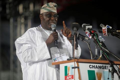 Nigeria's former Vice-President Atiku Abubakar speaks as he presents his manifesto at All Progressives Congress (APC) party convention in Lagos early, December 11, 2014. PHOTO BY REUTERS/Akintunde Akinleye