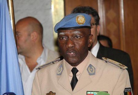 Lieutenant General Babacar Gaye, Military Adviser for the U.N. Department of Peacekeeping Operations speaks to the media after his meeting with Syrian officials in Damascus, July 25, 2012. PHOTO BY REUTERS/Stringer