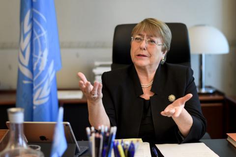 Former Chilean president Michelle Bachelet speaks from her office at the Palais Wilson on her first day as new United Nations (UN) High Commissioner for Human Rights in Geneva, Switzerland, September 3, 2018. PHOTO BY REUTERS/Fabrice Coffrini