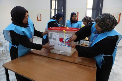 A group of members of the Central Committee for Municipal Elections are seen during an election simulation in local school, Tripoli, Libya, February 3, 2019. PHOTO BY REUTERS/Hani Amara