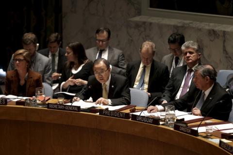 United Nations Secretary General Ban Ki-moon addresses a United Nations Security Council meeting on the Middle East at U.N. headquarters in New York, January 26, 2016. PHOTO BY REUTERS/Mike Segar