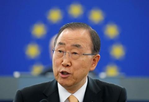 U.N. Secretary General Ban Ki-moon delivers a speech at the European Parliament in Strasbourg, France, October 4, 2016. PHOTO BY REUTERS/Vincent Kessler