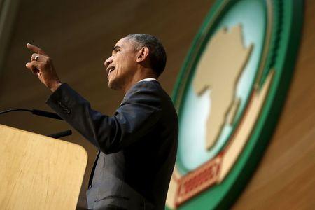 U.S. President Barack Obama delivers remarks at the African Union in Addis Ababa, Ethiopia July 28, 2015. PHOTO BY REUTERS/Jonathan Ernst