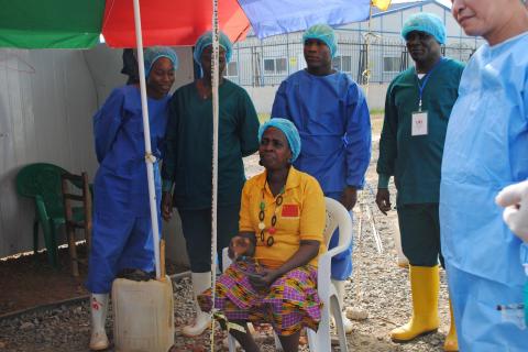 Liberia's last known Ebola patient Beatrice Yardolo sits in the exit portion of a Chinese Ebola treatment unit, where she was treated, in Monrovia, Liberia, March 5, 2015. PHOTO BY REUTERS/James Giahyue