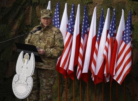 U.S Army Europe Commanding General Ben Hodges speaks during the inauguration ceremony of bilateral military training between U.S. and Polish troops in Zagan, Poland, January 30, 2017. PHOTO BY REUTERS/Kacper Pempel