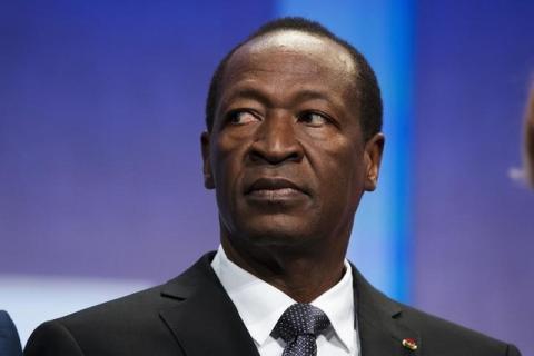 Former President of Burkina Faso, Blaise Compaore, sits on stage to support a commitment to stop poaching of African elephants at the Clinton Global Initiative (CGI) in New York, September 26, 2013. PHOTO BY REUTERS/Lucas Jackson