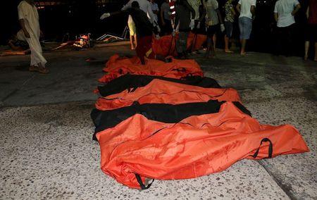 A view of the bodies of of dead migrants that were recovered by the Libyan coastguard after a boat sank off the coastal town of Zuwara, west of Tripoli, August 27, 2015. PHOTO BY REUTERS/Hani Amara