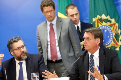 Brazil's President Jair Bolsonaro and Brazil's Environment Minister Ricardo Salles attend a news conference at the Planalto Palace in Brasilia, Brazil, August 1, 2019. PHOTO BY REUTERS/Adriano Mac