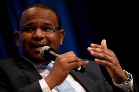 Malian Minister of Economy and Finance Boubou Cisse speaks at panel on the security-development nexus during IMF spring meetings in Washington, U.S., April 20, 2018. PHOTO BY REUTERS/Aaron P. Bernstein