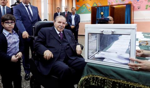 Algeria's President Abdelaziz Bouteflika looks a journalists after casting his ballot during the parliamentary election in Algiers, Algeria, May 4, 2017. PHOTO BY REUTERS/Zohra Bensemra