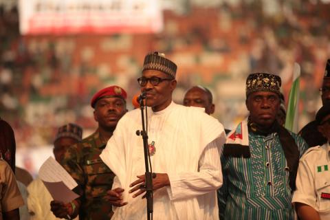 Nigeria's President Muhammadu Buhari speaks a launch campaign for his re-election, in Uyo, Nigeria, December 28, 2018. PHOTO BY REUTERS/Tife Owolabi