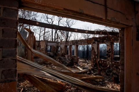 A destroyed building is seen at the Kangaroo Valley Bush Retreat after a wildfire raged through the property in Kangaroo Valley, New South Wales, Australia, January 23, 2020. PHOTO BY REUTERS/Thomas Peter