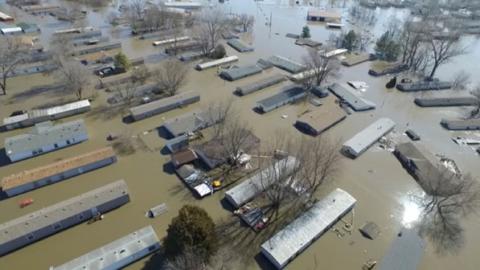 Buildings are submereged in floodwater in Bellevue, Nebraska, U.S., March 20, 2019, in this still imgage taken from social media. PHOTO BY REUTERS/Bellevue (Nebraska) Police Department 