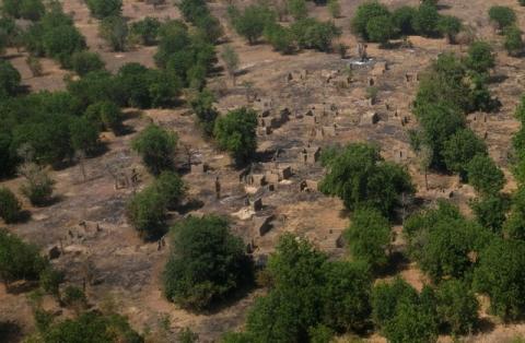 An aerial view of buildings standing on scorched ground that have been destroyed in the conflict with Boko Haram in the Bama region of Borno state, Nigeria, November 23, 2017.PHOTO BY REUTERS/Paul Carsten