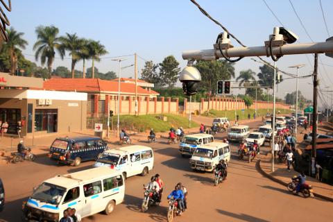 Traffic flows under the surveillance closed-circuit television camera (CCTV) system along Bakuli street in Kampala, Uganda, August 14, 2019. PHOTO BY REUTERS/James Akrena