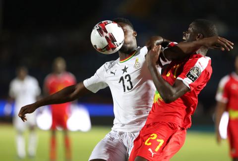 Ghana's Caleb Ekuban in action with Guinea-Bissau's Nanu. PHOTO BY REUTERS/Suhaib Salem