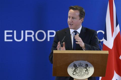 Britain's Prime Minister David Cameron holds a news conference during a European Union leaders summit, in Brussels