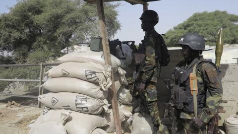 Cameroon special forces personnel stand guard on the Elbeid bridge in Fotokol, February 17, 2015. The north Cameroon town of Fotokol was attacked by Boko Haram on February 4. PHOTO BY REUTERS/Bate Felix Tabi Tabe