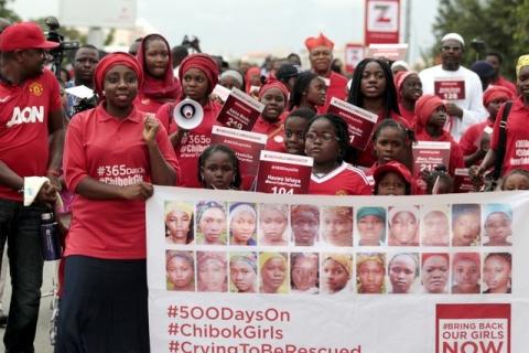 Bring Back Our Girls (BBOG) campaigners take part in a protest procession marking the 500th day since the abduction of girls in Chibok, along a road in Abuja, August 27, 2015. PHOTO BY REUTERS/Afolabi Sotunde