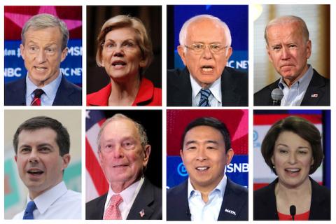 Eight 2020 Democratic presidential candidates are seen in a combination image from file photos (L-R top row): Billionaire Tom Steyer, U.S. Senator Elizabeth Warren, U.S. Senator Bernie Sanders and former U.S. Vice President Joe Biden (L-R bottom row): South Bend, Indiana Mayor Pete Buttigieg, former New York City Mayor and billionaire Michael Bloomberg, entrepreneur Andrew Yang, and U.S. Senator Amy Klobuchar. PHOTO BY REUTERS