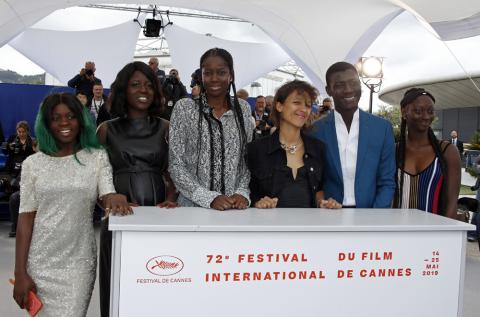 72nd Cannes Film Festival, Photocall for the film "Atlantics" (Atlantique) in competition, Cannes, France, May 17, 2019. Director Mati Diop poses with cast members Mame Sane, Amadou Mbow, Mariama Gassama, Nicole Sougou and Aminata Kane. PHOTO BY REUTERS/Regis Duvignau