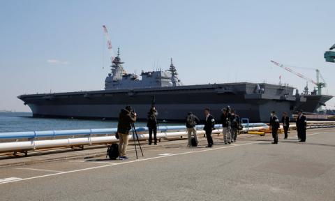 Japan Maritime Self-Defense Force's (JMSDF) latest Izumo-class helicopter carrier DDH-184 Kaga is seen after a handover ceremony for the JMSDF by Japan Marine United Corporation in Yokohama, Japan, March 22, 2017. PHOTO BY REUTERS/Toru Hanai